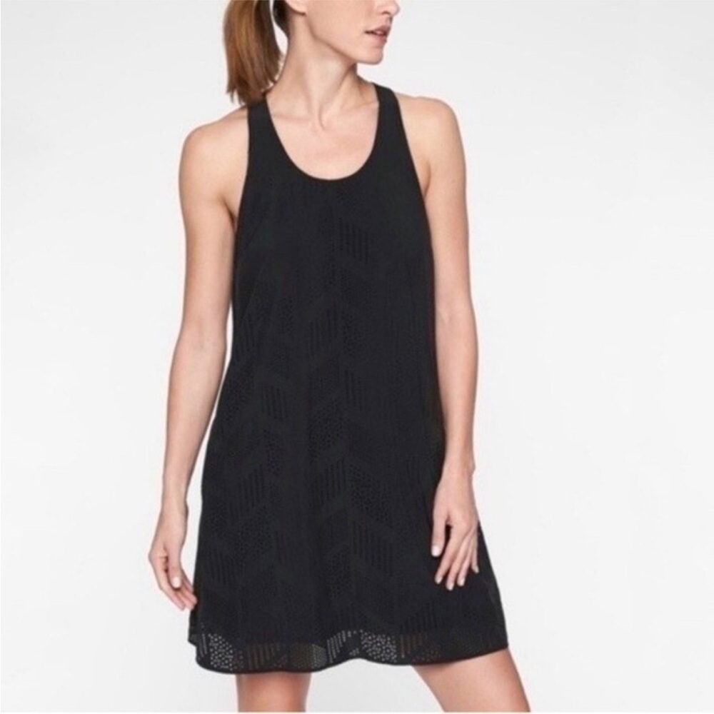 Athleta Brookfield Racerback Athletic Mini Dress Black Extra Small XS Laser Cut